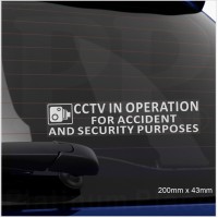 2 x 200x43mm-WINDOW Stickers-CCTV In Operation for Accident and Security Purposes-CCTV Sign-Car,Van,Lorry,Truck,Taxi,Bus,Mini Cab,Minicab-Go Pro,Dashcam 